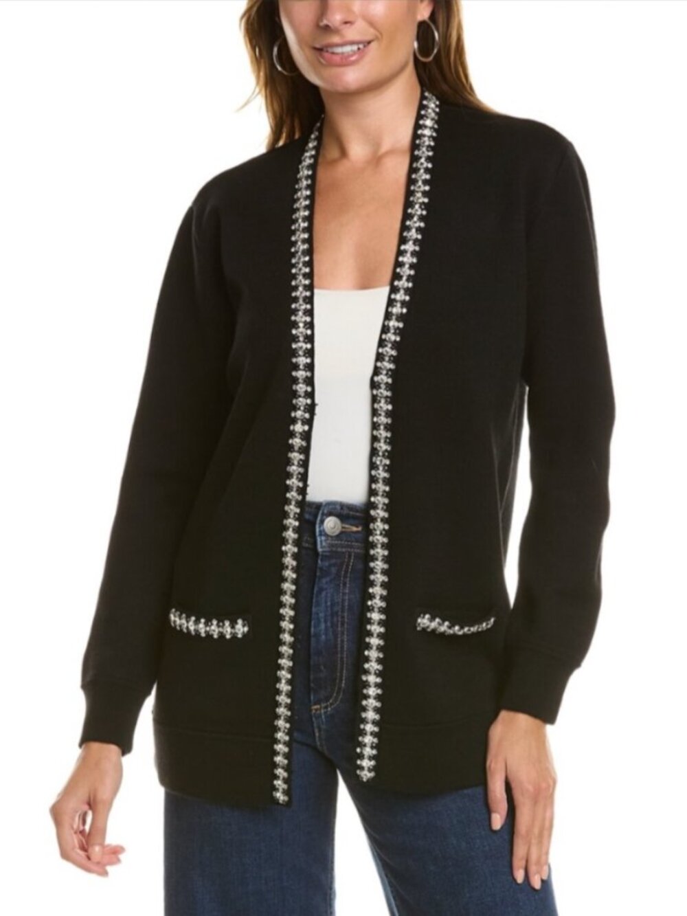 $550 NWT Alice + Olivia Black Rhinestone Grandpa Cardigan Sweater sz Small